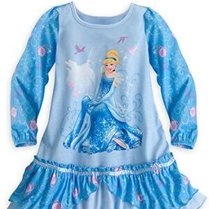 Disney Store Cinderella Ruffles Nightshirt Nightgown Girls Long Sleeves New 4 4T